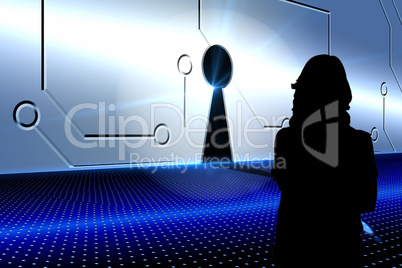 Composite image of keyhole on technological background