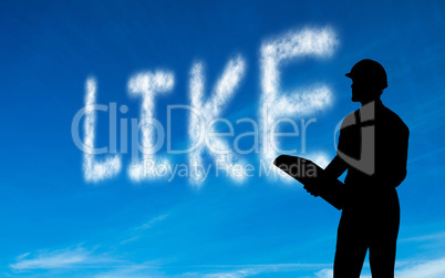 Composite image of like written in white in sky