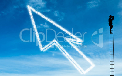 Composite image of white arrow in the sky
