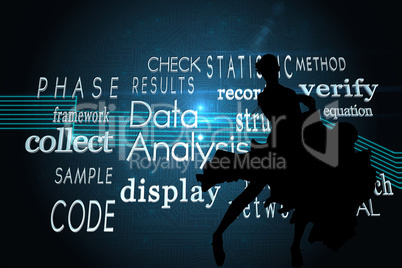Composite image of computing buzzwords on black background