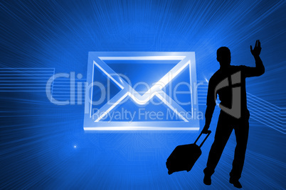 Composite image of envelope on blue background