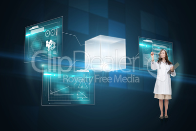 Composite image of smiling doctor pointing