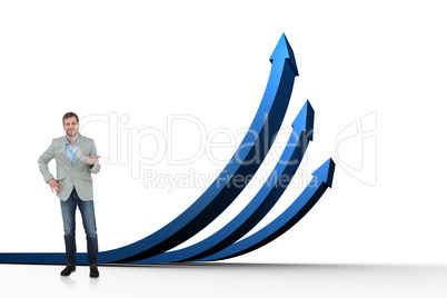 Composite image of stylish man smiling and gesturing