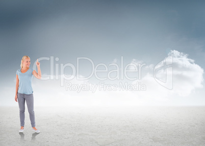 Composite image of charming woman pointing