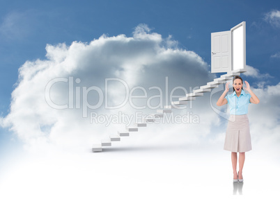 Composite image of surprised stylish businesswoman posing