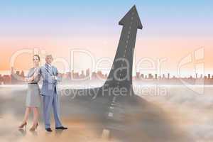 Composite image of serious businessman standing back to back wit