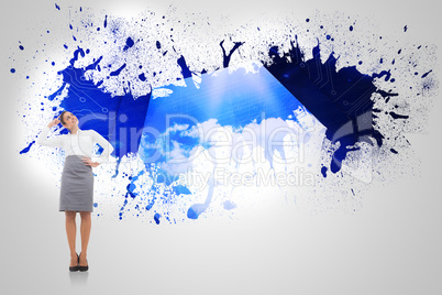 Composite image of smiling thoughtful businesswoman