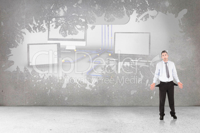 Composite image of businessman with empty pockets