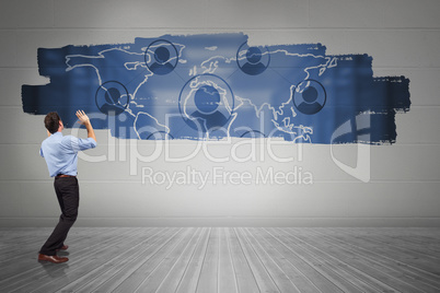 Composite image of businessman posing with arms up