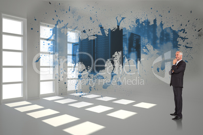 Composite image of happy businessman looking away Composite image of happy businessman looking away