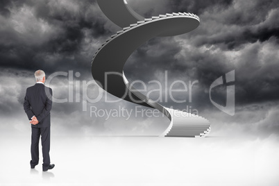 Composite image of rear view of mature businessman posing