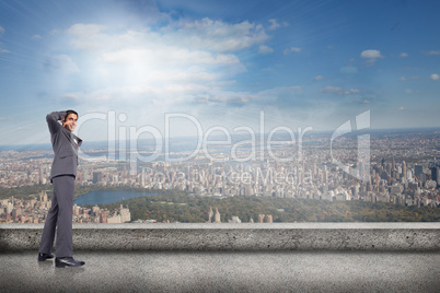 Composite image of thinking businessman scratching head Composite image of thinking businessman scratching head