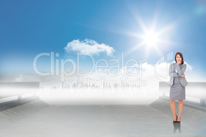 Composite image of smiling thoughtful businesswoman