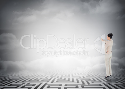 Composite image of asian businesswoman pointing