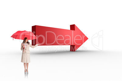 Composite image of attractive businesswoman holding red umbrella