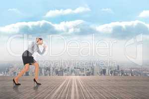 Composite image of furious businesswoman gesturing