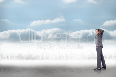 Composite image of thinking businessman scratching head