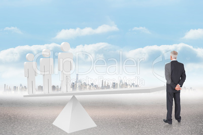 Composite image of rear view of mature businessman posing