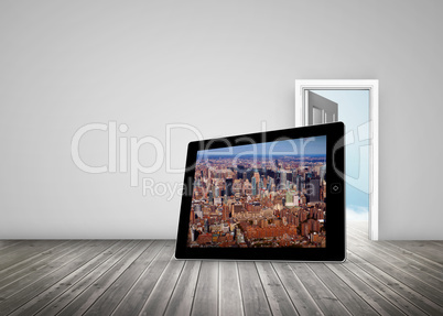 Composite image of new york on tablet screen