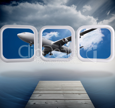 Composite image of airplane on abstract screen