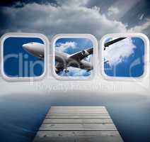 Composite image of airplane on abstract screen