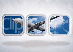 Composite image of airplane on abstract screen