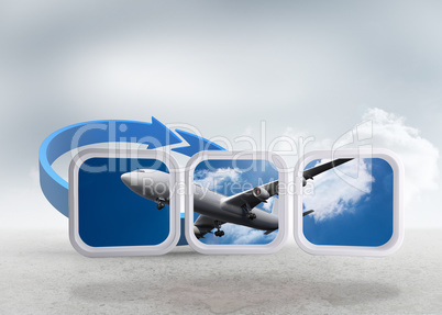 Composite image of airplane on abstract screen