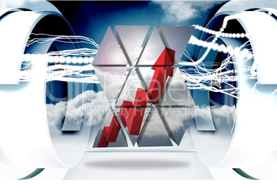 Composite image of red arrow on abstract screen