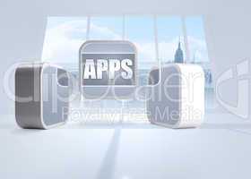 Composite image of apps banner on abstract screen