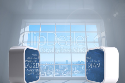 Composite image of business plan on abstract screen