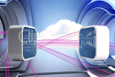 Composite image of business plan on abstract screen