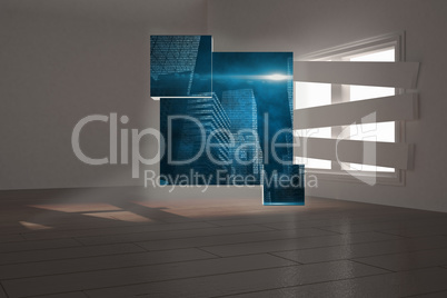 Composite image of cityscape graphic on abstract screen