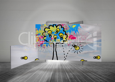 Composite image of light bulb tree on abstract screen