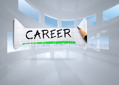 Composite image of career in handwriting on abstract screen