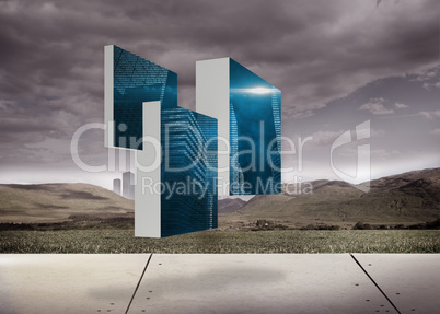 Composite image of digital city on abstract screen