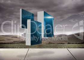 Composite image of digital city on abstract screen