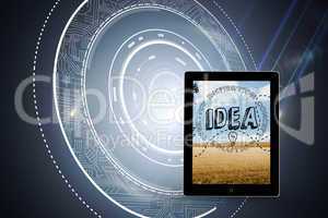 Composite image of idea graphic on tablet screen