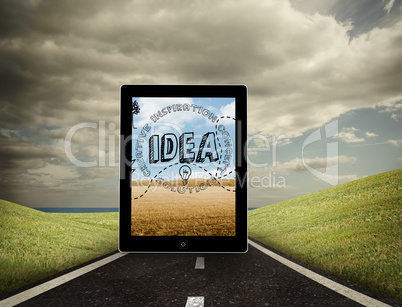 Composite image of idea graphic on tablet screen