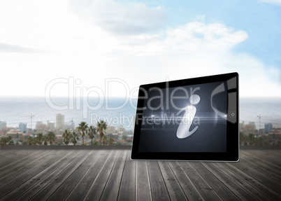 Composite image of information sign on tablet screen