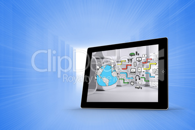 Composite image of earth brainstorm on tablet screen Composite image of earth brainstorm on tablet screen
