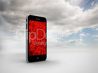 Composite image of binary code on smartphone screen