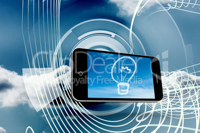 Composite image of cloud light bulb on smartphone screen