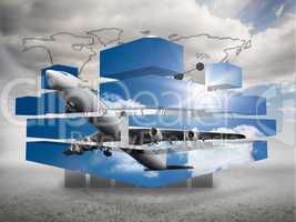 Composite image of airplane on abstract screen