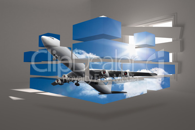 Composite image of airplane on abstract screen