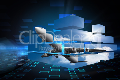 Composite image of airplane on abstract screen