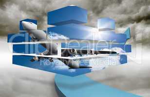 Composite image of airplane on abstract screen