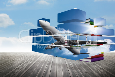 Composite image of airplane on abstract screen