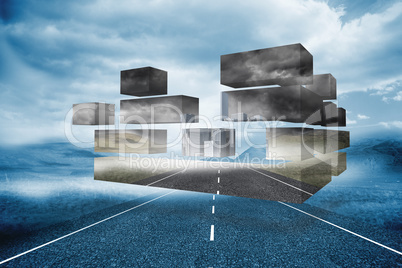 Composite image of road and city on abstract screen