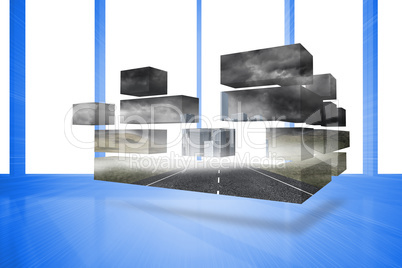 Composite image of road and city on abstract screen