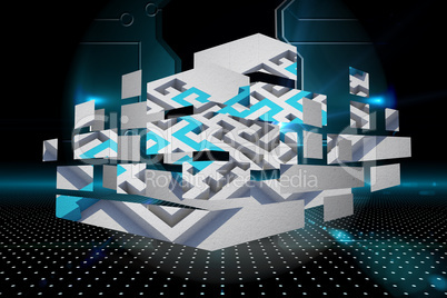 Composite image of maze and arrow on abstract screen